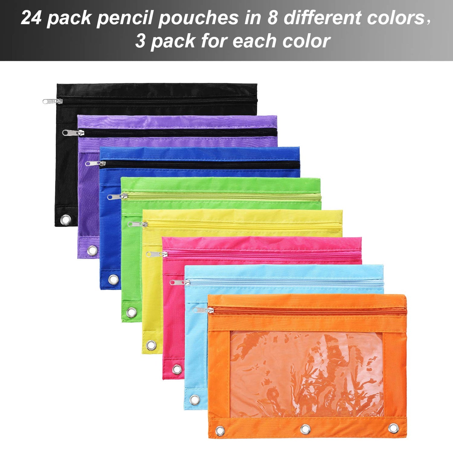 24-Piece Colorful Pencil Pouch Set with Clear Window