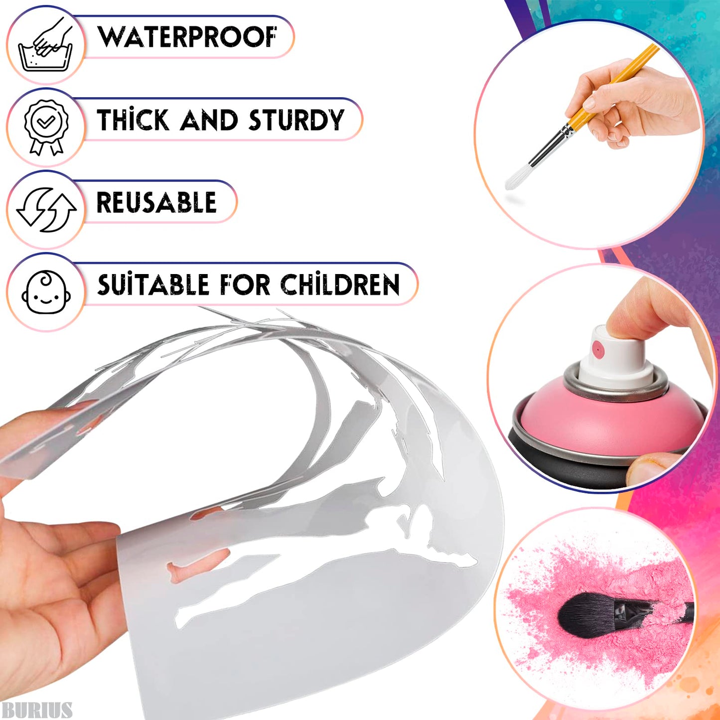 12-Piece Reusable Stencil Set for Painting on Wood Canvas Fabric