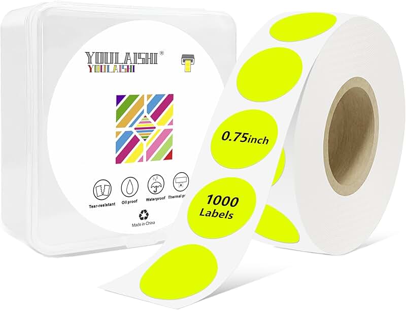 1000 Small Round Color Coding Stickers, Writable, Fluorescent Yellow