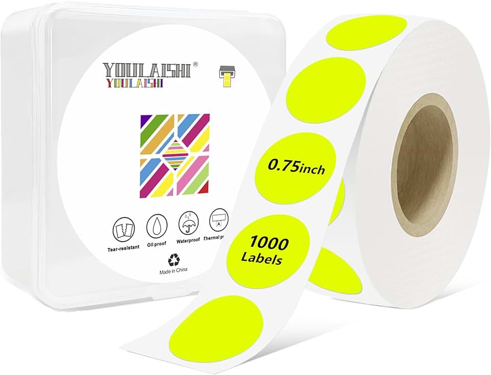 1000 Small Round Color Coding Stickers, Writable, Fluorescent Yellow