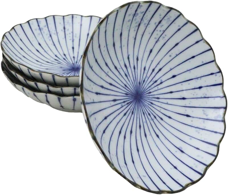 Set of six blue wave dinnerware and bowls