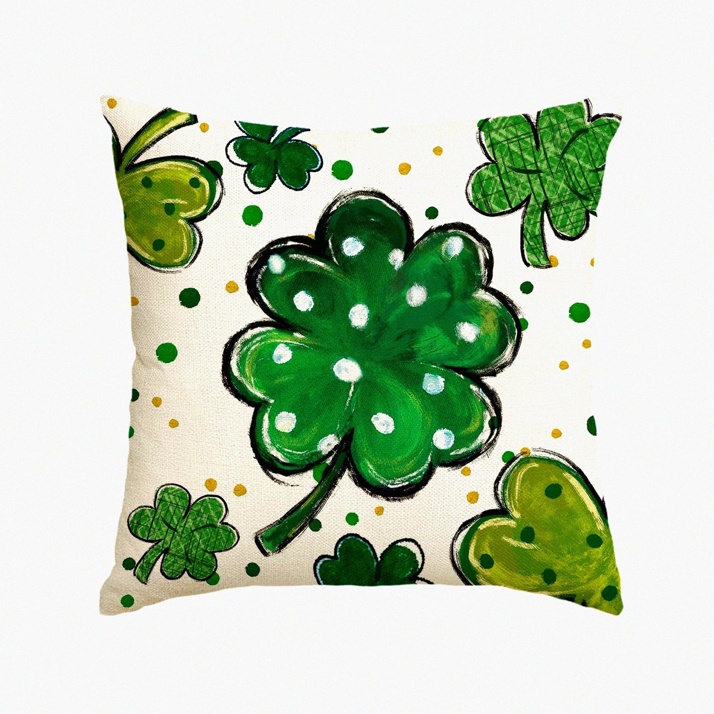 Lucky Clover Polka Dot Shamrock Pillow Cover - St Patricks Day Sofa Decoration - 18x18 Inch Cushion Case for Couch - Throw Pillow Sham