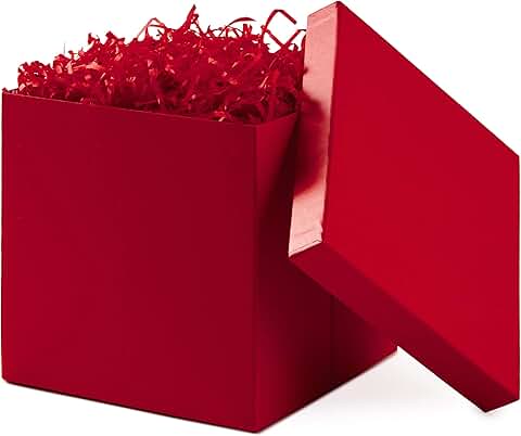 Medium Red Gift Box with Lid and Shredded Paper Fill