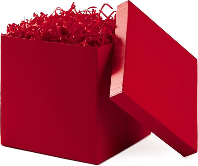 Medium Red Gift Box with Lid and Shredded Paper Fill