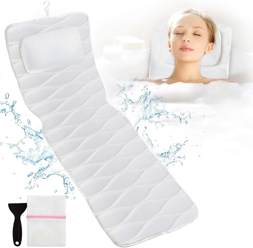 Full Body Bath Pillow with Mesh Bag and Suction Cups