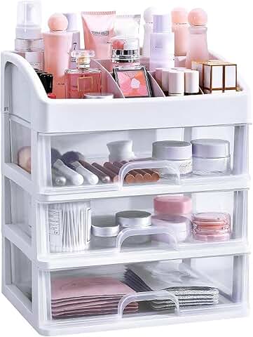 White 3-Drawer Makeup Organizer for Cosmetics and Jewelry