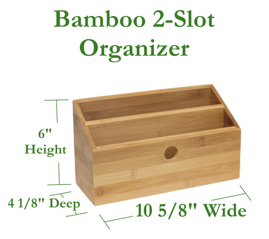 Bamboo Wood 2-Slot Desk Organizer, 10 3/4" x 4 1/8" x 6"