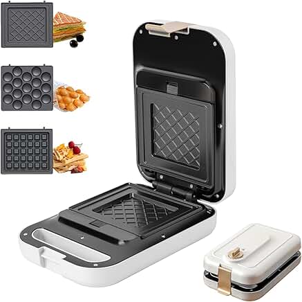 White 3-in-1 Sandwich Maker with Non-Stick Plates