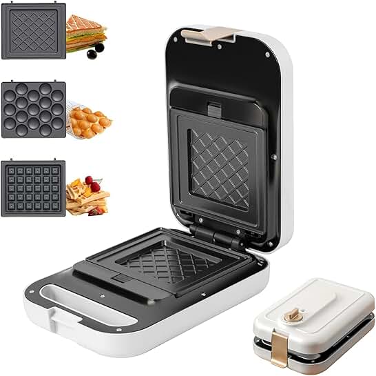 White 3-in-1 Sandwich Maker with Non-Stick Plates