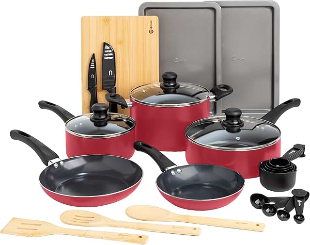 26-Piece Red Ceramic Nonstick Cookware Set