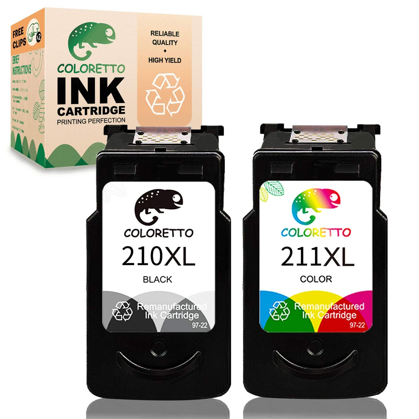 Remanufactured Printer Ink Cartridge Replacement for Canon-PG210XL 211XL to use with PIXMA MP230 MP240 MP250 MP260 MP270 MP490 MP495 MX320 MX350 IP2700 IP2702(1 Black+1 Color) Combo Pack