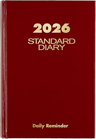2026 Daily Diary, 5-3/4" x 8-1/4", Hardcover, Red