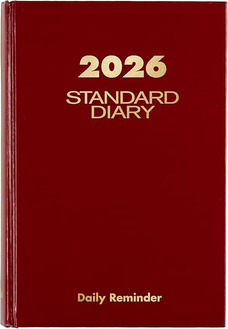 2026 Daily Diary, 5-3/4" x 8-1/4", Hardcover, Red