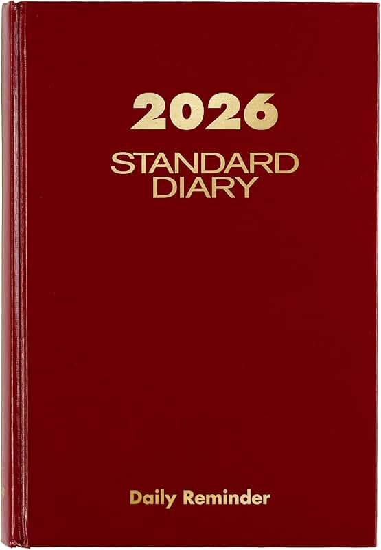 2026 Daily Diary, 5-3/4" x 8-1/4", Hardcover, Red