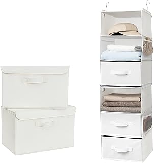 Bundle of 2 fabric storage bins and a hanging closet organizer