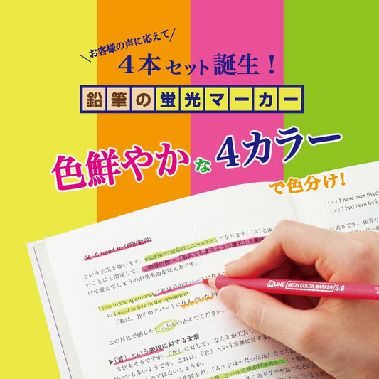 Bright Fluorescent Highlighter Pencil Set with Four Colors