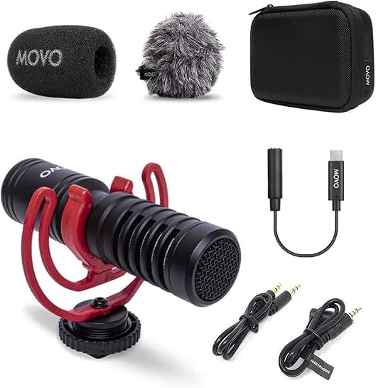 Compact shotgun microphone with shock mount for smartphones and cameras