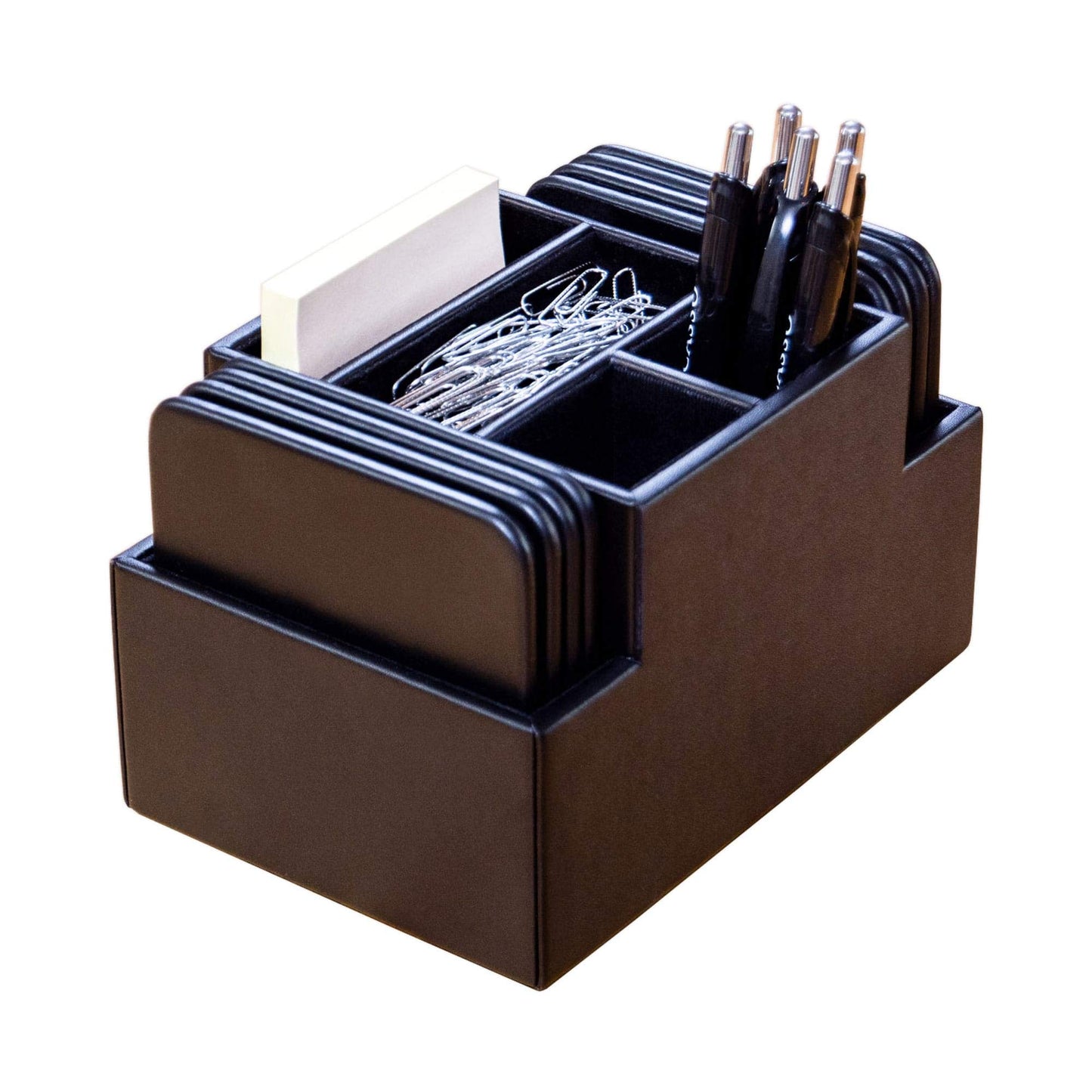 Black Leather Coaster Set with Holder
