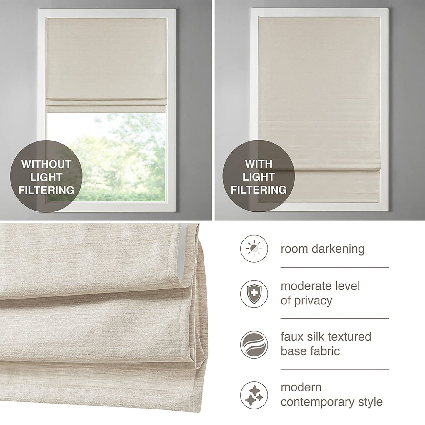 Cordless Roman Shades  Fabric Privacy Single Panel Darkening, Energy Efficient, Thermal Insulated Window Blind Treatment, for Bedroom, Living Room Decor, 35x64, Green