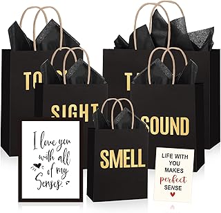 Set of 5 Senses Gift Bags with Tissue Paper and Card