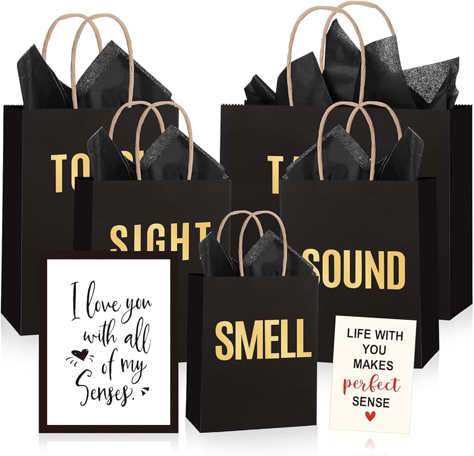 Set of 5 Senses Gift Bags with Tissue Paper and Card