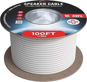 16/4 100FT White Speaker Cable with Oxygen Free Copper