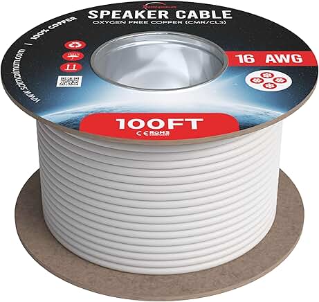 16/4 100FT White Speaker Cable with Oxygen Free Copper