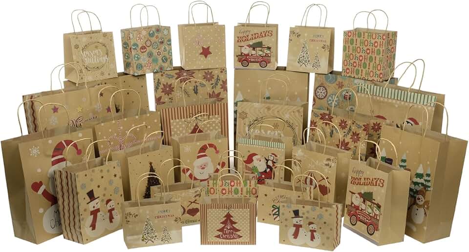 Colorful Christmas Gift Bags in 5 Sizes