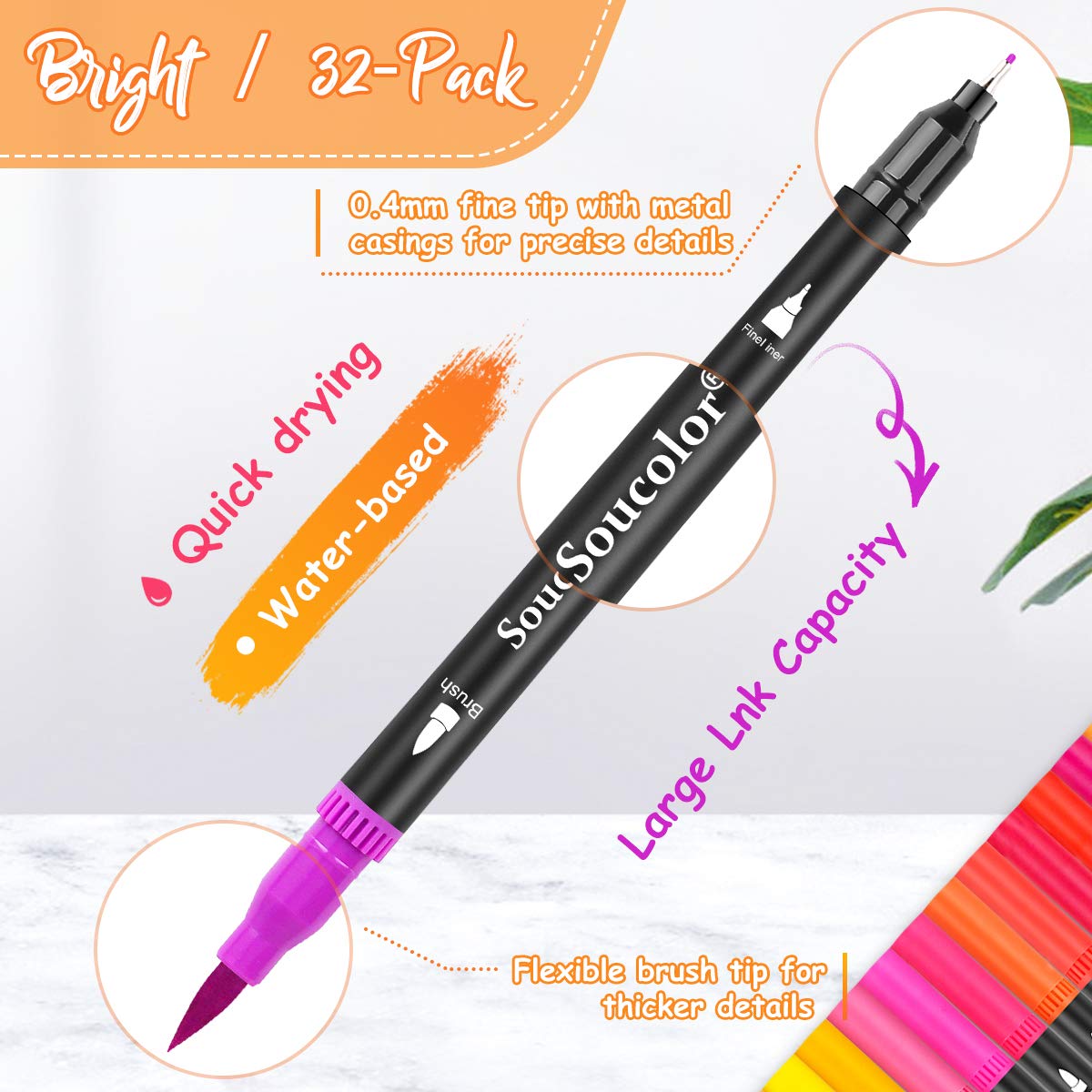 34 Color Dual Tip Art Brush Markers Set
