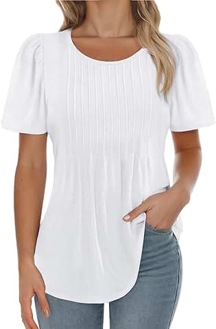 Women's Short Sleeve Dressy Casual Pleated Summer T-Shirt