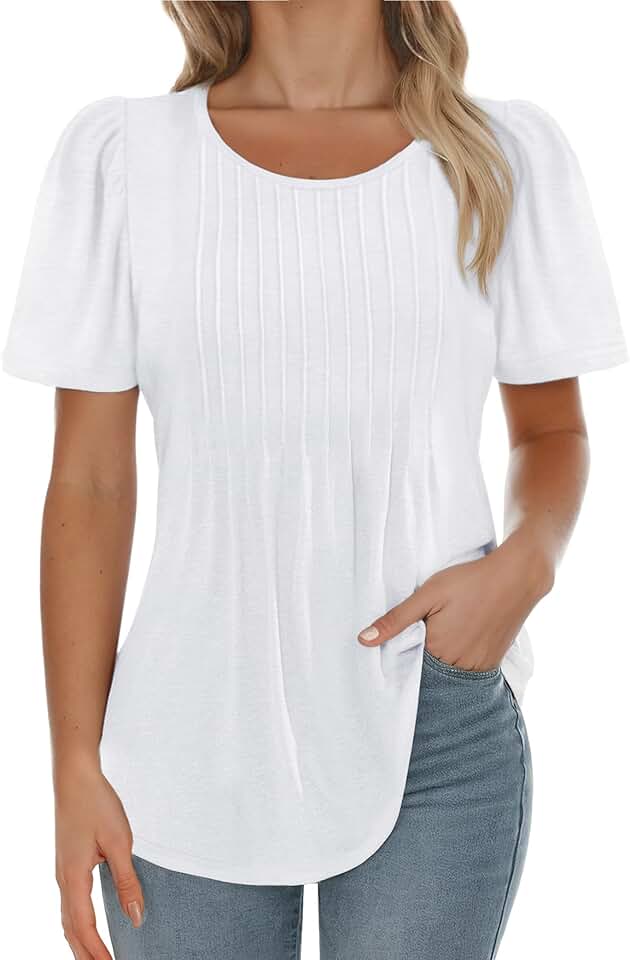 Women's Short Sleeve Dressy Casual Pleated Summer T-Shirt