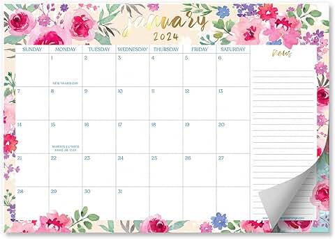 Large Watercolor Floral Desk Calendar 2024