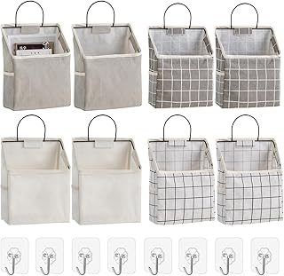 Eight Wall Hanging Storage Bags with Sticky Hooks