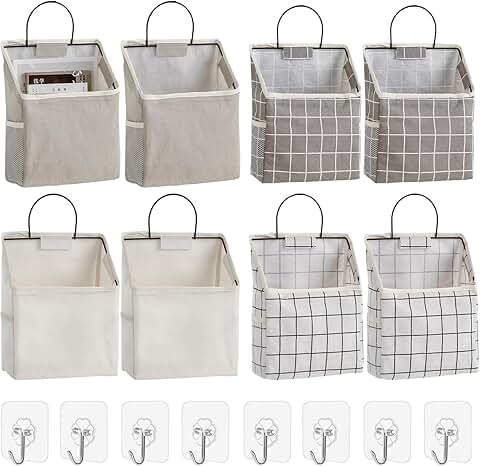 Eight Wall Hanging Storage Bags with Sticky Hooks