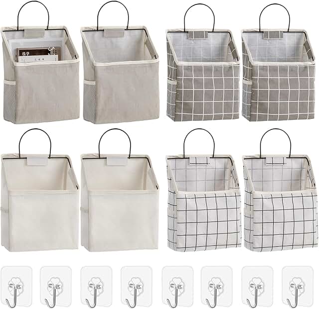 Eight Wall Hanging Storage Bags with Sticky Hooks