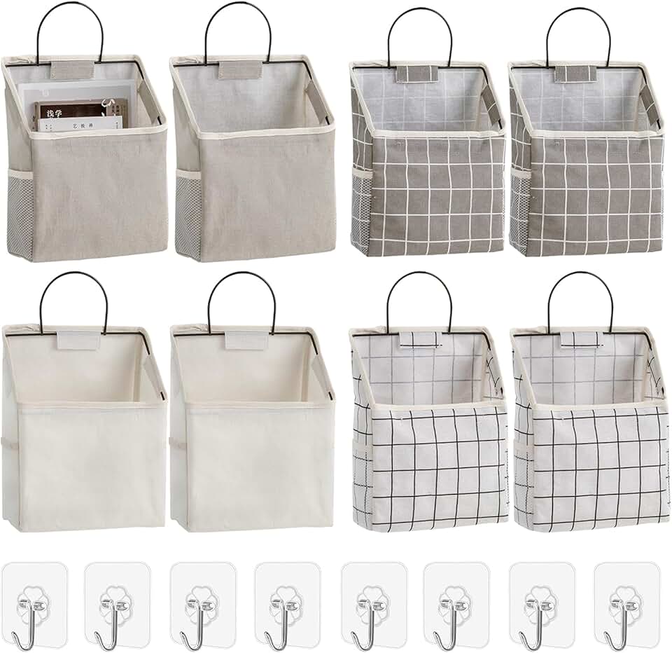 Eight Wall Hanging Storage Bags with Sticky Hooks