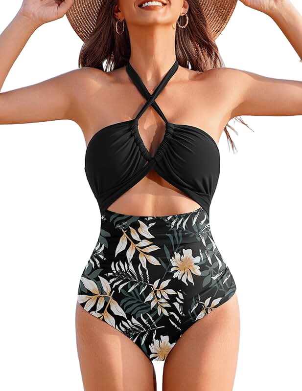 Women's Tummy Control V-Neck One Piece Swimsuit