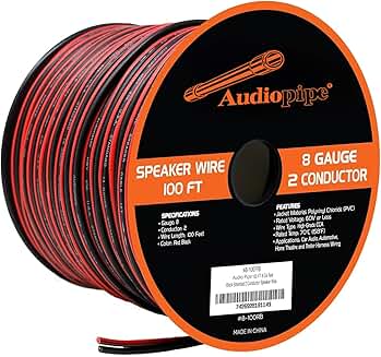 8 Gauge Speaker Zip Wire, 100 Feet, Red & Black