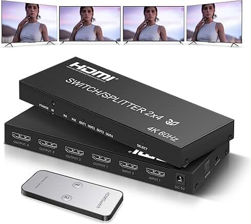 4K HDMI Switch Splitter 2 in 4 Out with Remote