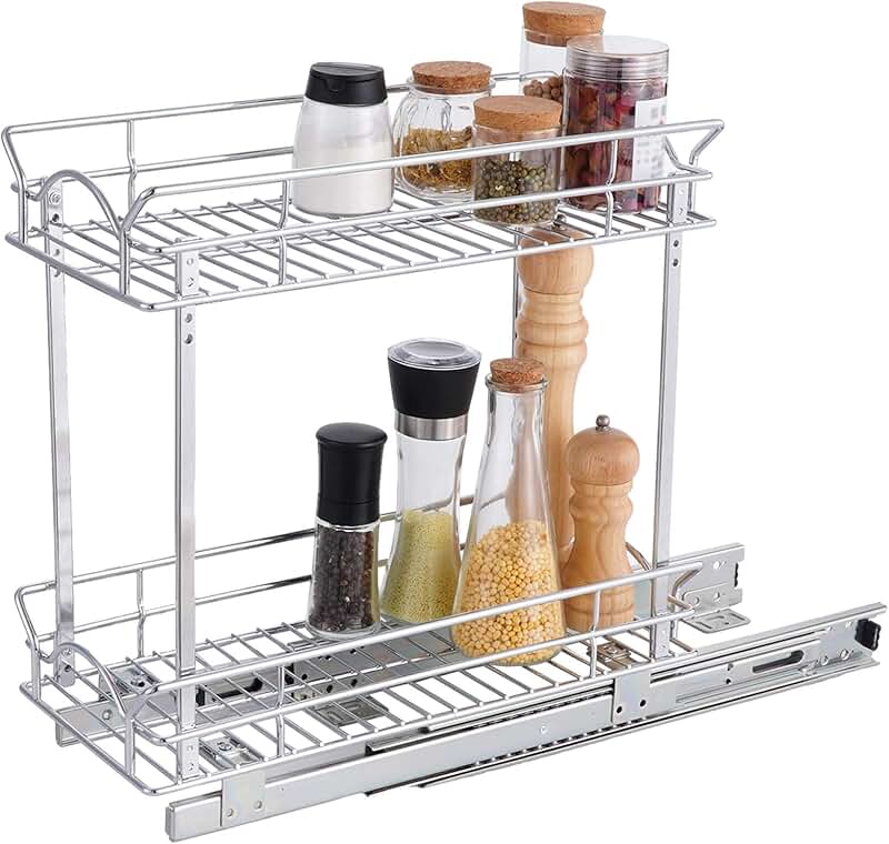 Slide Out Narrow Cabinet Organizer with 2 Shelves