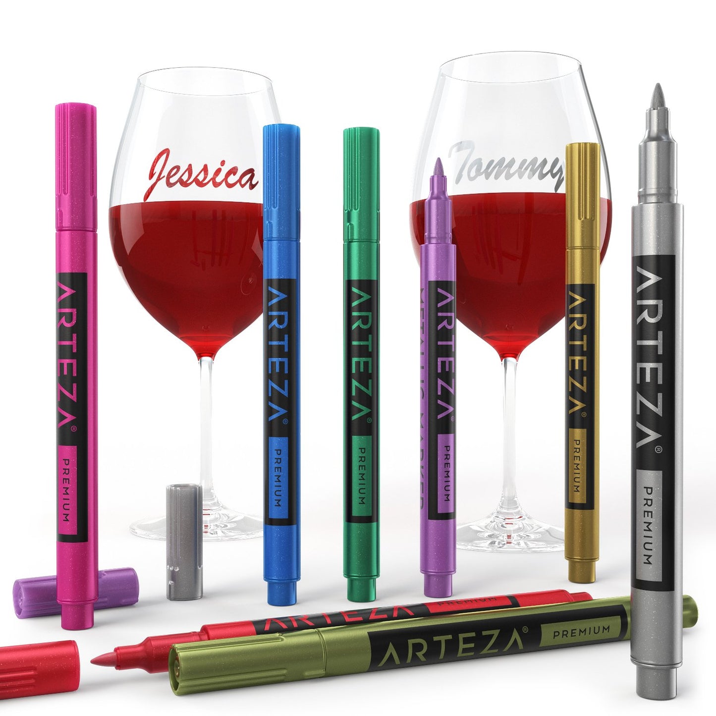 Set of 8 Washable Metallic Paint Markers for Glass and More