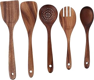 Wooden Cooking Utensils Set with Spatula Ladle and Salad Fork
