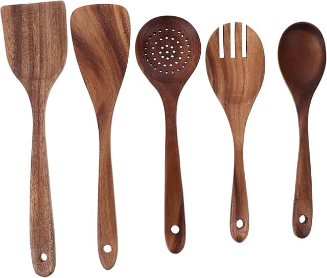 Wooden Cooking Utensils Set with Spatula Ladle and Salad Fork