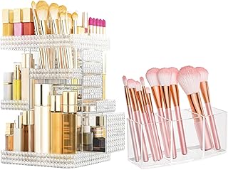 Set of 2 Clear Rotating Makeup Organizers with 6 Drawers