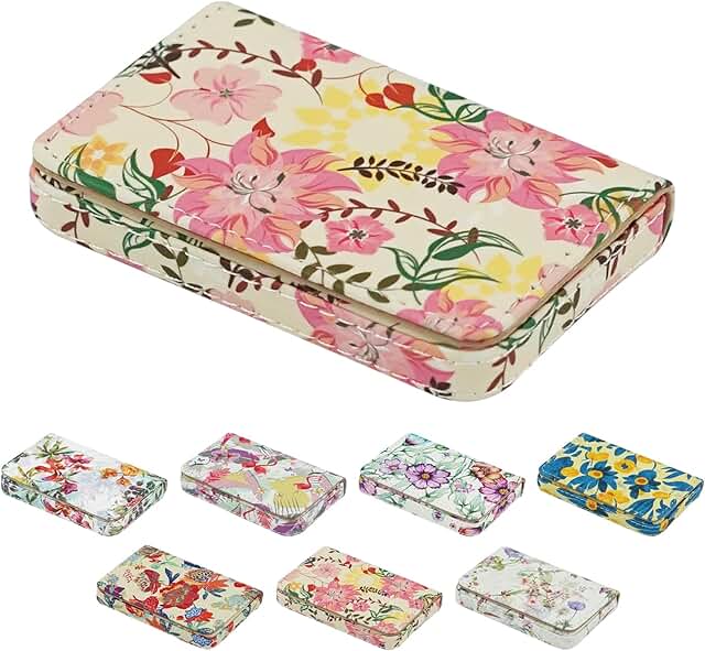 Leather Business Card Holder with Flower Pattern
