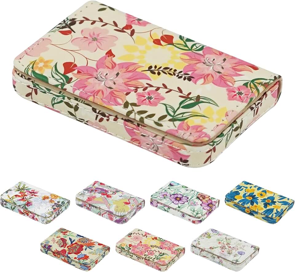 Leather Business Card Holder with Flower Pattern