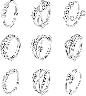 Set of 9 Anti-Anxiety Fidget Rings for Stress Relief
