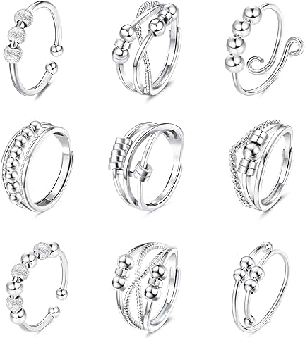 Set of 9 Anti-Anxiety Fidget Rings for Stress Relief