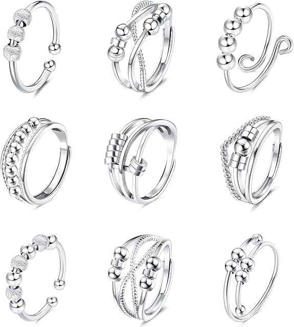 Set of 9 Anti-Anxiety Fidget Rings for Stress Relief