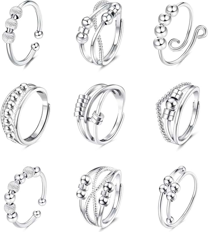 Set of 9 Anti-Anxiety Fidget Rings for Stress Relief